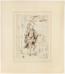 Volledig Portret van een Man Staand bij Balustrade door John Vanderbank