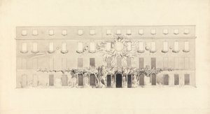 Architectonische tekening van een gebouw met astrologische symbolen door John Varley