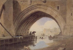 Kinderen zwemmen onder de Ouse-brug in York