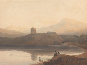 Llanberis Lake, met kasteel Dolbadern door John Varley