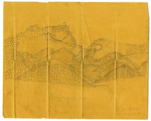 Potloodillustratie van de Cumberland Gap, ca. 1862-1865 door John W. Hopte