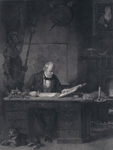 Sir Walter Scott in zijn studeerkamer (gravure)