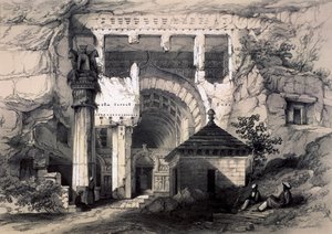 Karli, ingang van de Grote Chaitya-grot, 1845 door John Weale