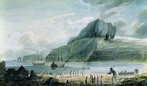 Een uitzicht op Christmas Harbour in Kerguelen
