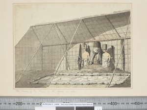 F.18 De binnenkant van het huis, in de Morai, in Atooi, ca. 1773-84 door John Webber