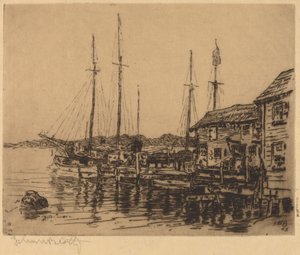 Vissersboten langs de kade, Noank, Conn.