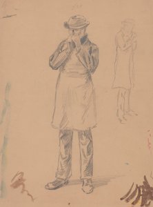 Karikatuur van zichzelf en van E. A. Abbey (recto); Twee studies van een staande man (verso)