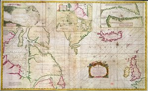 Kaart van de zeeën en zeestraten die de mogelijkheid van een Noordwestelijke Doorvaart tussen Hudson Bay en de Zuidzee tonen door John Wigate