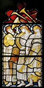 Muzikale Engelen, Te Deum, Oostraam, ca. 1888 (glas-in-lood)