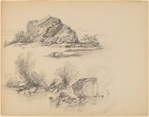Rotsen Langs een Meer [recto] door John William Casilear