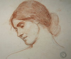 Hoofd van een jong meisje, naar links door John William Waterhouse