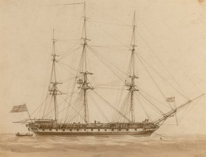 Een Britse fregat aan haar anker