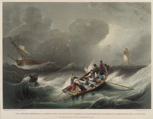 De heldhaftige redding van de passagiers en bemanning van het stoomschip Forfarshire, door Grace Darling en haar vader, op de ochtend van 7 september door John Wilson Carmichael