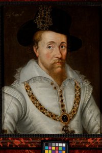 James I & VI (1556-1625) door John de the Elder (studio of) Critz