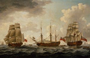H.M.S. Tyrall in drie posities bij Antigua