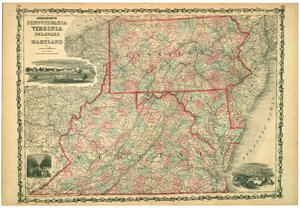 Universiteit van Virginia, Dismal Swamp, en stad Baltimore. Platen 29-30. Reliëf weergegeven door arceringen. door Johnson and Browning