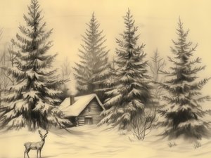 Rustig winterhuisje met herten