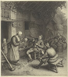 Boeren op het terras voor een herberg door Jonas Suyderhoef