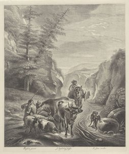 Herders met vee op een bergpad door Jonas Suyderhoef