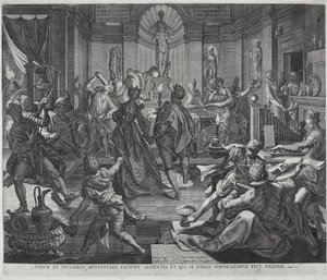 Een huis van slechte faam, gegraveerd door Johannes Sadeler I door Joos or Jodocus van (after) Winghe