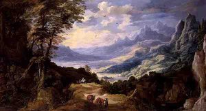 Landschap met reizigers door Joos or Josse de The Younger Momper