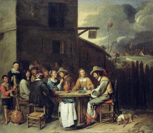 Metgezellen die Feesten voor een Herberg, 1640-50