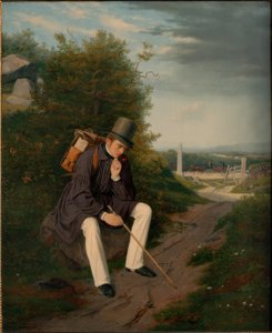 Een kunstenaar rustend tijdens de wandeling