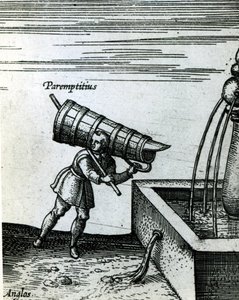 Een leerling haalt water uit een fontein (detail) door Joris Hoefnagel