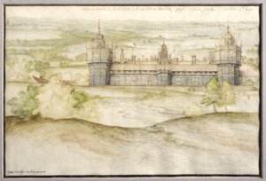 Uitzicht op Nonsuch Palace in Surrey, 1567-8 door Joris Hoefnagel
