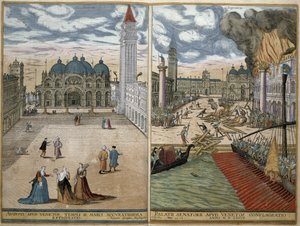 Uitzicht op San Marco, en het Palazzo Ducale in brand, uit 