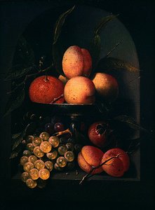 Een tazza van fruit in een stenen nis door Joris van Son