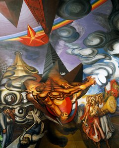 Fresco op plafond van Auditorium van Hospital de la Raza in Mexico-Stad, Mexico door José Clemente Orozco