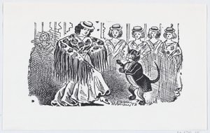 Een vrouw die danst met een kat in een pak, ca. 1880-1910
