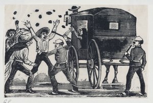 Mannen vechten bij een paard en wagen, ca. 1900-1910 door José Guadalupe Posada