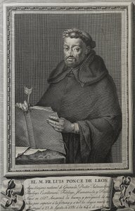 Portret van Fray Luis de Leon. 1791. LEON, Fray Luis de (1528-1591). Spaanse dichter, prozaschrijver, theoloog en Augustijns filosoof. Gravure. SPANJE. CASTILIË EN LEON. Salamanca. Bibliotheek van de Universiteit van Salamanca door Jose (after) Maea