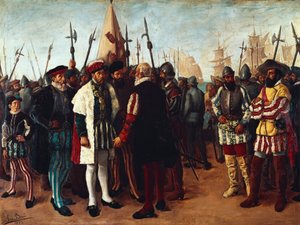 De Franse koning Frans I (1494-1547) in de haven van Valencia door Jose Bru Albinana