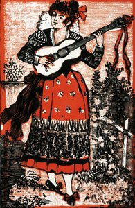 Omslag van een liedboek met een Mexicaanse vrouw met een gitaar. Gravure van Jose Guadalupe Posada (1852-1913) door José Guadalupe Posada