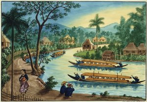 Manilla en zijn omgeving: Uitzicht nabij de stad Taguig aan de Pasig-rivier door Jose Honorato Lozano