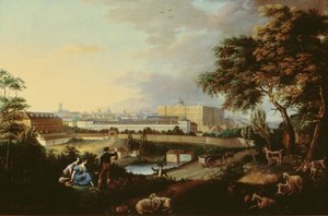 Uitzicht op het Koninklijk Paleis in Madrid vanaf de Principe Pio-berg door Jose Maria Avrial Y Flores