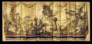 Visie Mediterranea, elfbladig scherm, ca. 1925 door Jose Maria Sert y Badia