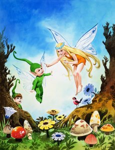 De regenboogpixie (gouache op papier)
