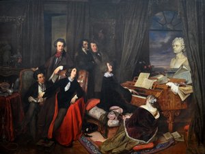 Franz Liszt fantaseert aan de piano door Josef Danhauser