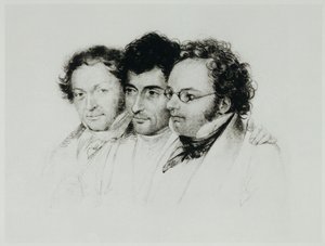 Johann Baptist Jenger, Anselm Huettenbrenner en Franz Schubert ... door Josef Eduard Teltscher