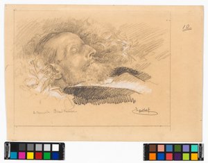 Porträt des Chormeisters und Komponisten Eduard Kremser auf dem Sterbebett door Josef Engelhart