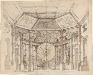 Toneelontwerp voor een Koepelvormige Tempelinterieur met een Zonneschijf boven het Altaar door Josef Ignáz Platzer