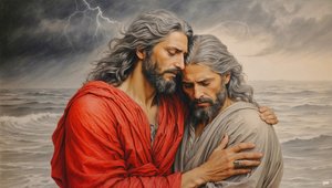 Jezus redt Simon Petrus van verdrinking