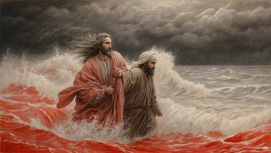 Jezus redt Simon Petrus van verdrinking
