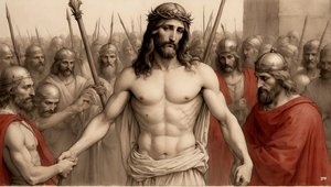 Jezus bespot en geslagen door Romeinse soldaten door Josef Johann Michel
