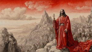 Jezus door de duivel op een berg getoond - aanbid mij