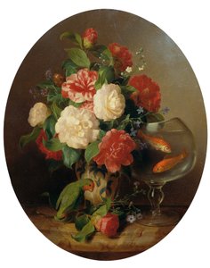Bloemstuk met goudviskom